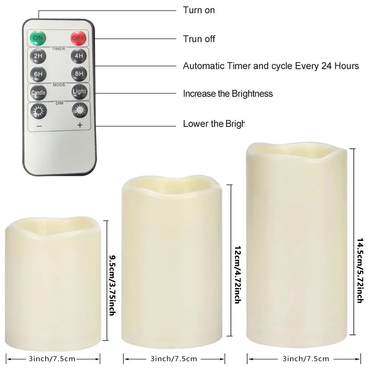 Flameless LED candles with remote, set of 3, photo 4